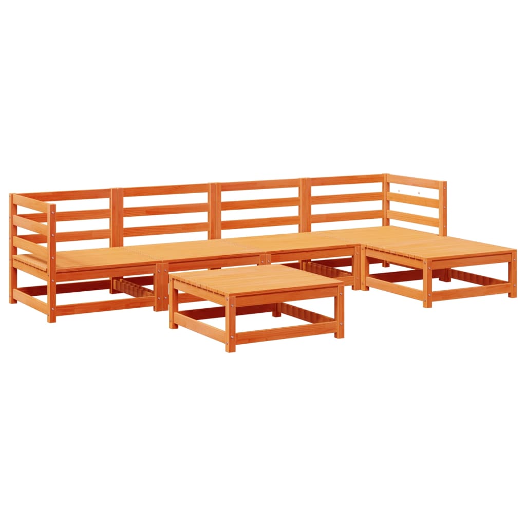 Set Divani da Giardino 6 pz Marrone Cera Legno Massello Pino 3299398