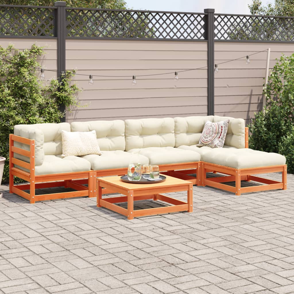 Set Divani da Giardino 6 pz Marrone Cera Legno Massello Pino 3299398