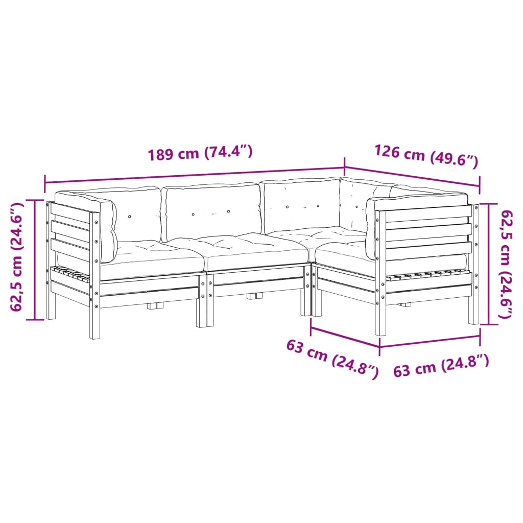 Set Divani Giardino 4pz con Cuscini Marrone Cera Massello Pino 3299416