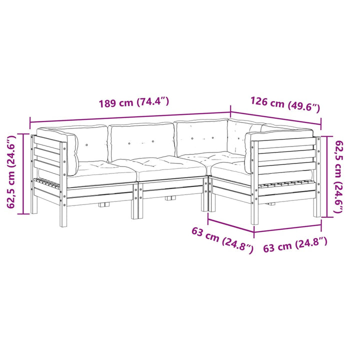 Set Divani Giardino 4pz con Cuscini Marrone Cera Massello Pino 3299416