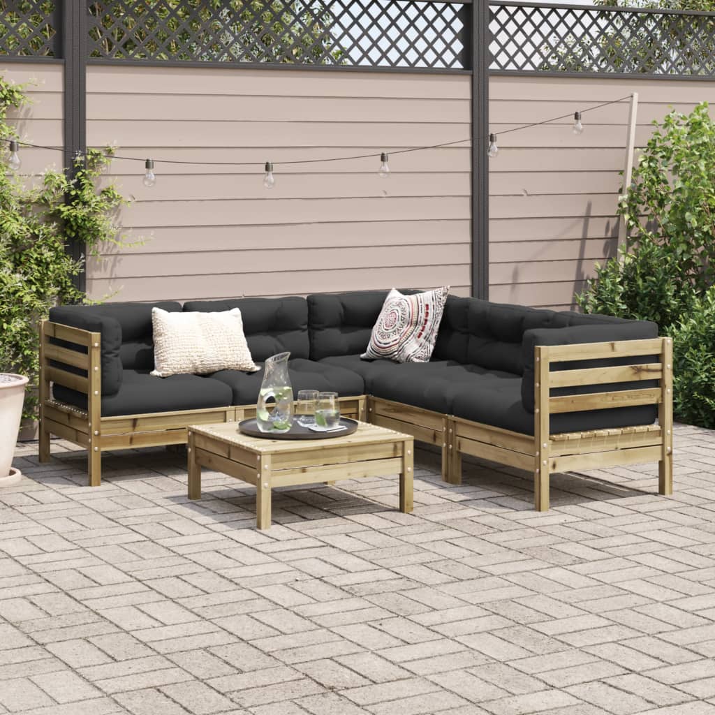 Set Divani da Giardino 6pz con Cuscini Legno Impregnato di Pino 3299451