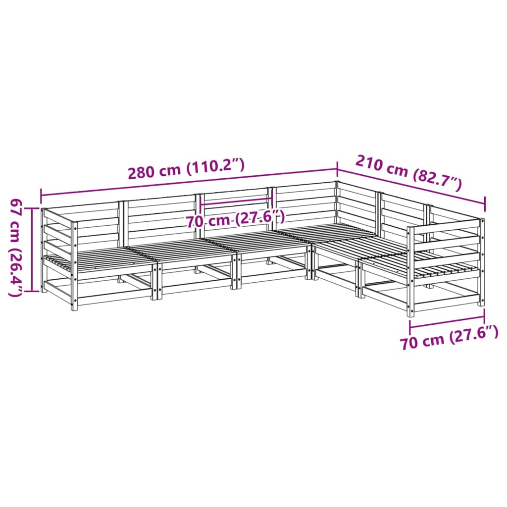 Set Divani da Giardino 6 pz Marrone Cera Legno Massello Pino 3299453