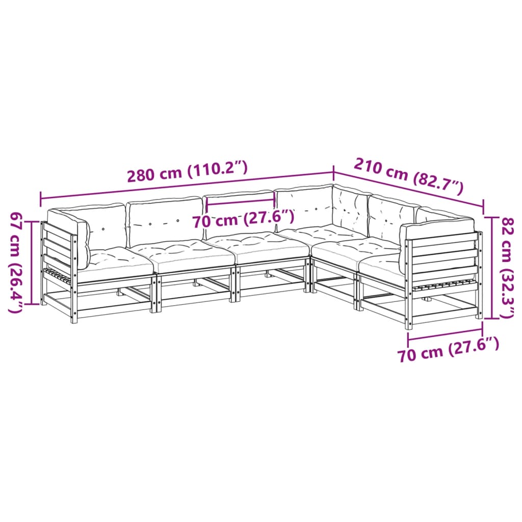 Set Divani da Giardino 6pz con Cuscini Legno Impregnato di Pino 3299459