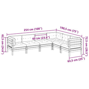 Set Divani Giardino 6pz con Cuscini Marrone Cera Massello Pino 3299460