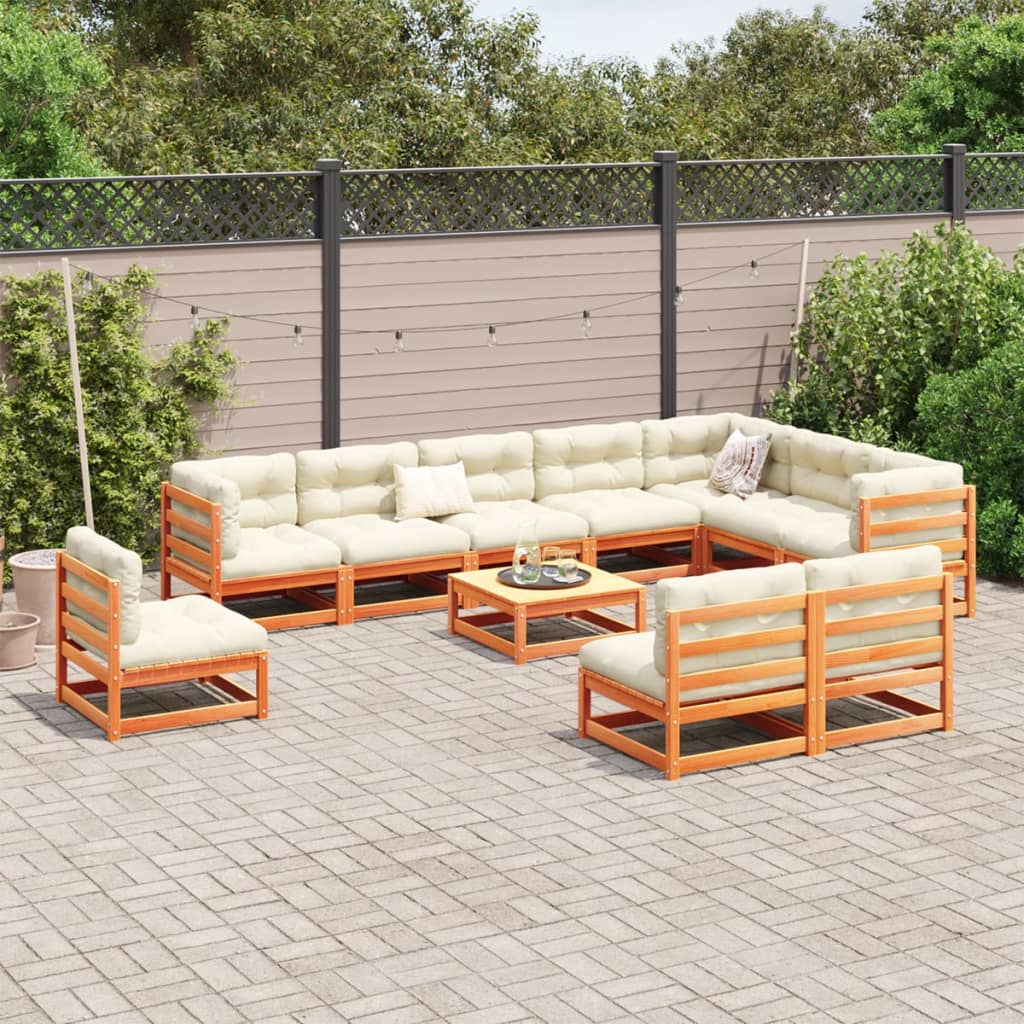 Set Divani da Giardino 11pz Marrone Cera Legno Massello di Pino 3299486