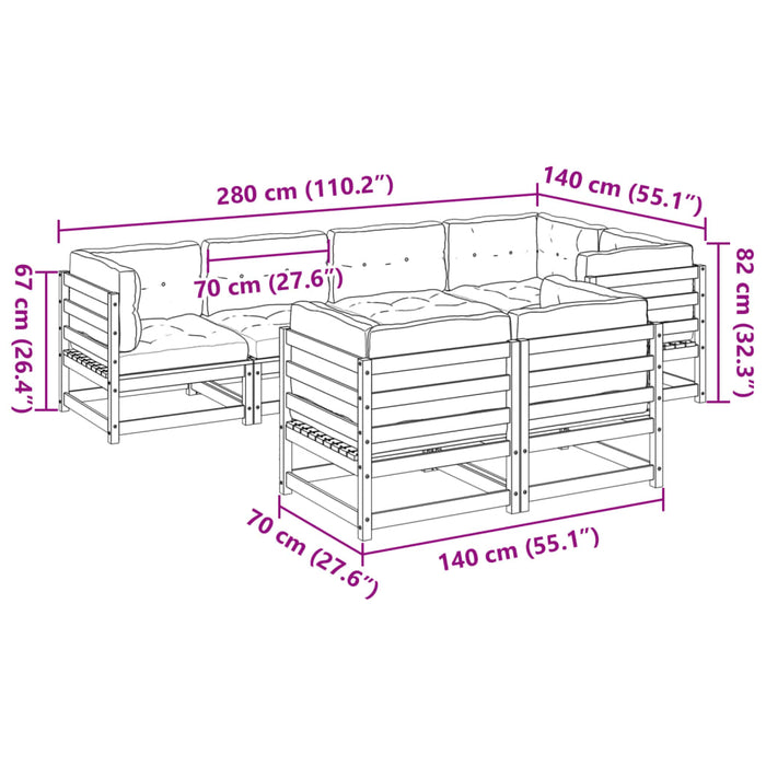 Set Divani Giardino 7 pz Cuscini Legno Massello Abete Douglas 3299495