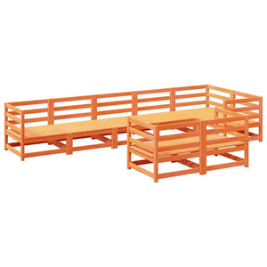 Set Divani da Giardino 8 pz Marrone Cera Legno Massello Pino 3299501