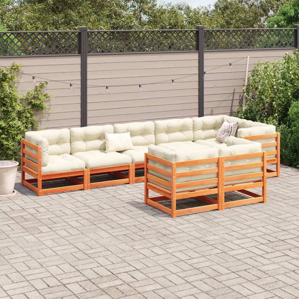 Set Divani da Giardino 8 pz Marrone Cera Legno Massello Pino 3299501