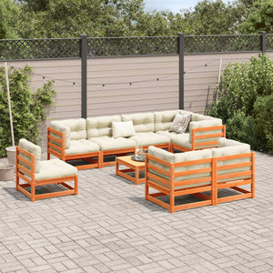 Set Divani Giardino 9 pz con Cuscini Marrone Cera Massello Pino 3299513