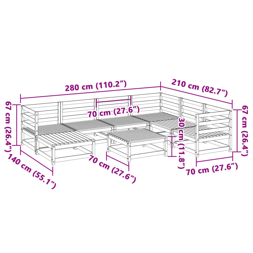 Set Divani da Giardino 8 pz in Legno Massello Abete Douglas 3299554