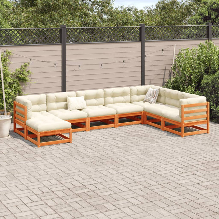 Set Divani da Giardino 8 pz Marrone Cera Legno Massello Pino 3299575