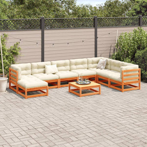 Set Divani Giardino 9 pz con Cuscini Marrone Cera Massello Pino 3299586