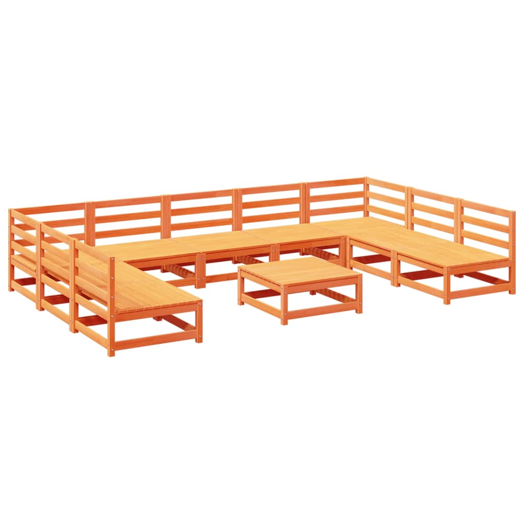 Set Divani da Giardino 10 pz Marrone Cera Legno Massello Pino 3299593