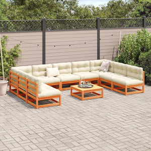 Set Divani da Giardino 10 pz Marrone Cera Legno Massello Pino 3299593