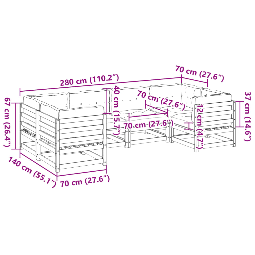 Set Divani Giardino 6 pz con Cuscini in Legno Massello di Pino 3299607