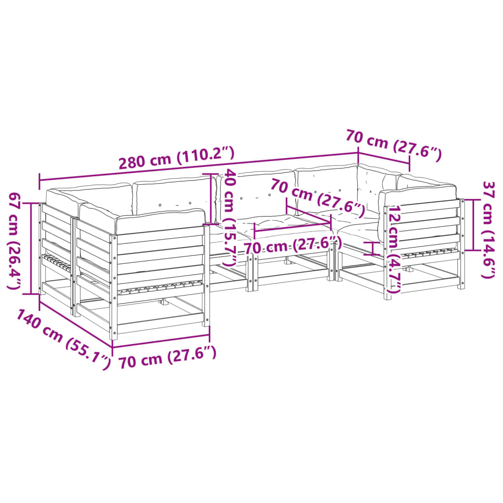 Set Divani da Giardino 6pz con Cuscini Legno Impregnato di Pino 3299610