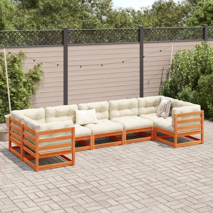 Set Divani Giardino 7 pz con Cuscini Marrone Cera Massello Pino 3299619