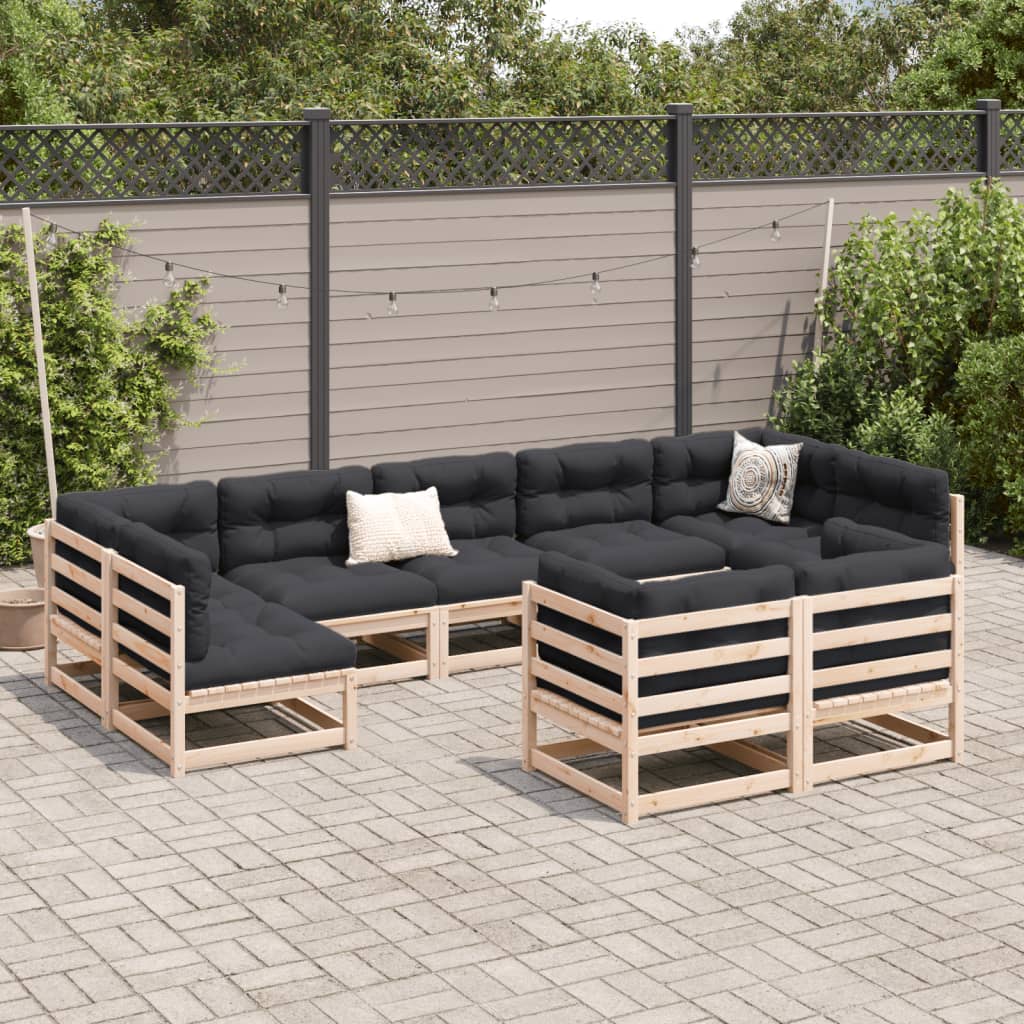 Set Divani da Giardino 9 pz con Cuscini Legno Massello di Pino 3299629