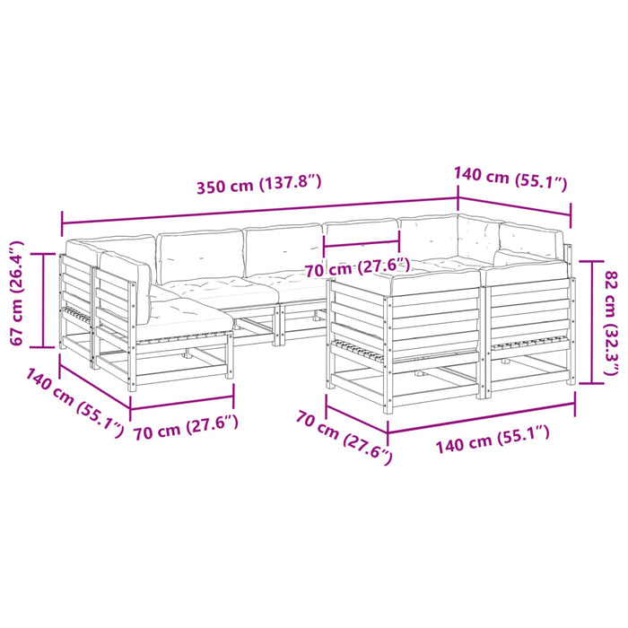 Set Divani da Giardino 9 pz con Cuscini Legno Massello di Pino 3299629