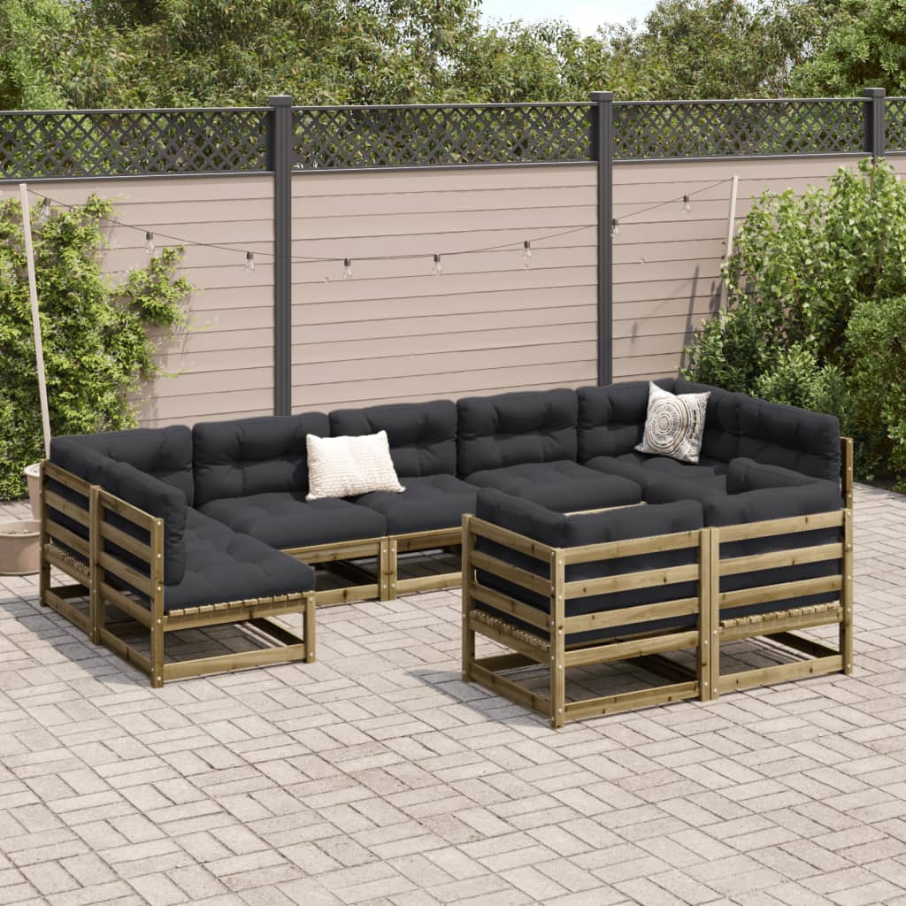 Set Divani da Giardino 9pz con Cuscini Legno Impregnato di Pino 3299632