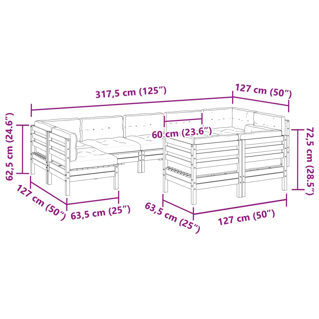 Set Divani Giardino 9 pz con Cuscini Marrone Cera Massello Pino 3299633