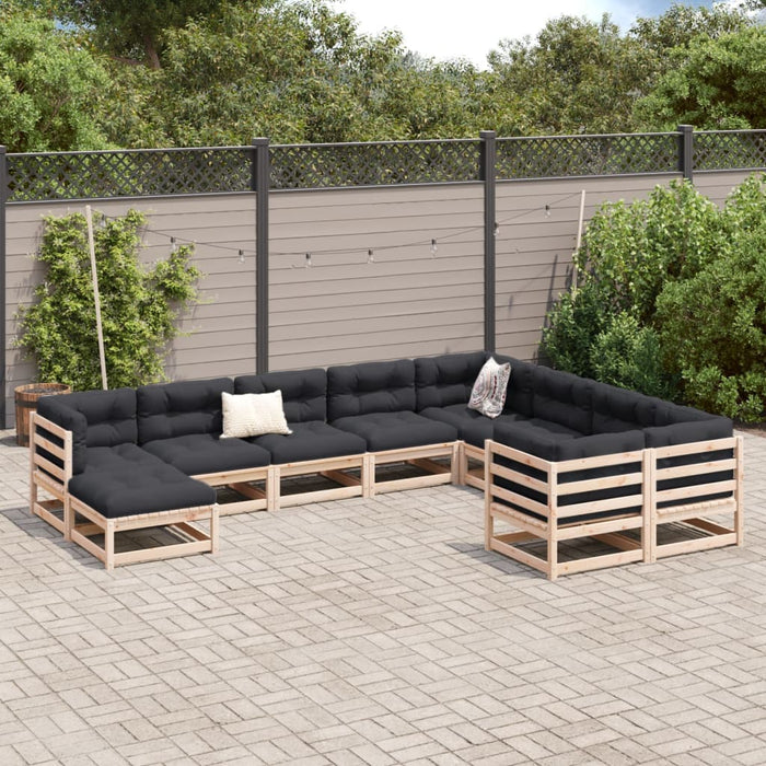 Set Divani da Giardino 10 pz con Cuscini Legno Massello di Pino 3299640