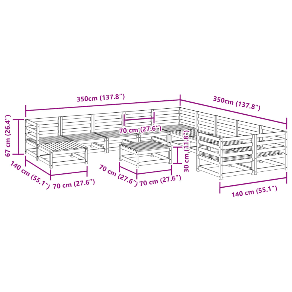 Set Divani da Giardino 12 pz in Legno Massello Abete Douglas 3299653