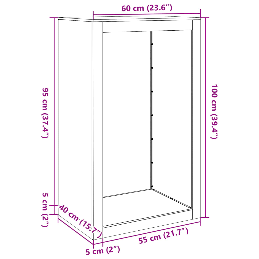 Rastrelliera per Legna da Ardere Bianca 60x40x100 cm in Acciaio 850990