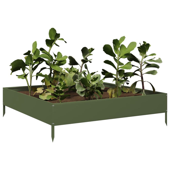 Fioriera Rialzata Giardino Verde Oliva 100x100x26 cm Acciaio 851020