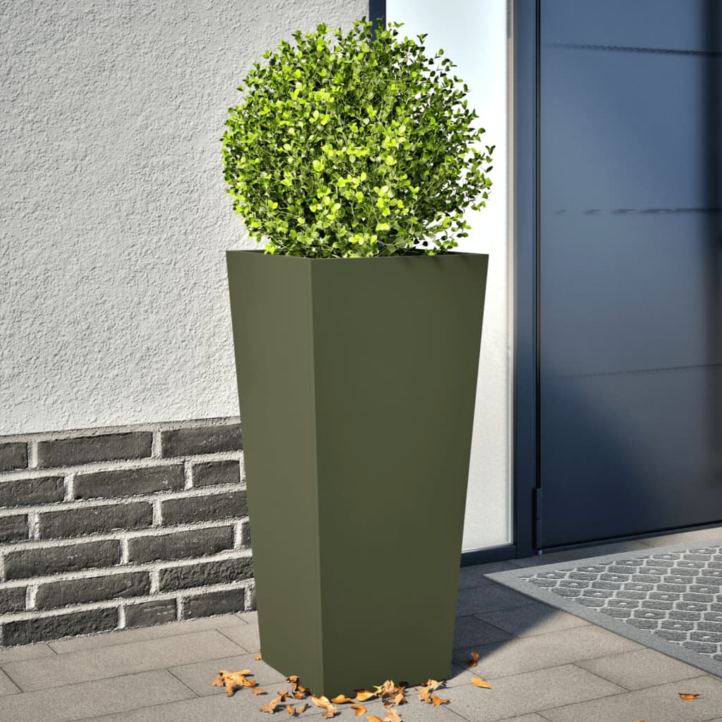 Fioriere da Giardino 2 pz Verde Oliva 35x35x75 cm in Acciaio 851087