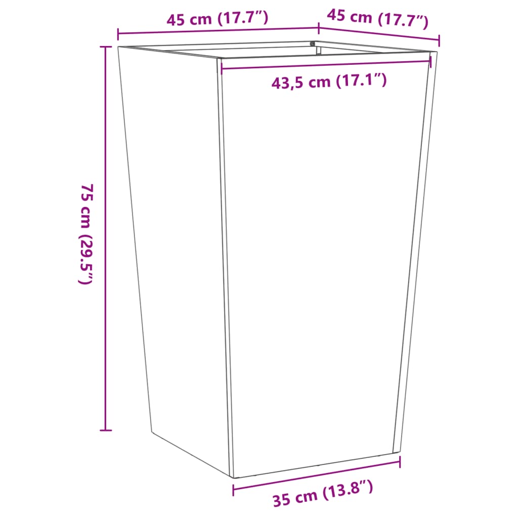 Fioriera da Giardino Antracite 45x45x75 cm in Acciaio 851098