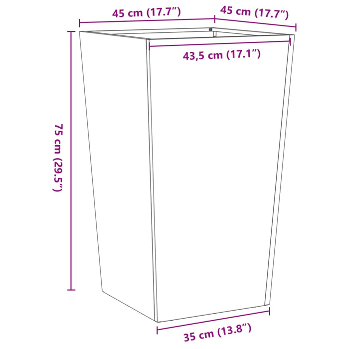 Fioriera da Giardino Antracite 45x45x75 cm in Acciaio 851098