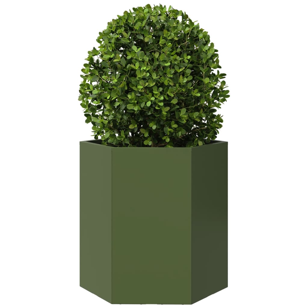 Fioriera da Giardino Verde Oliva Esagono 46x40x45 cm Acciaio 851114