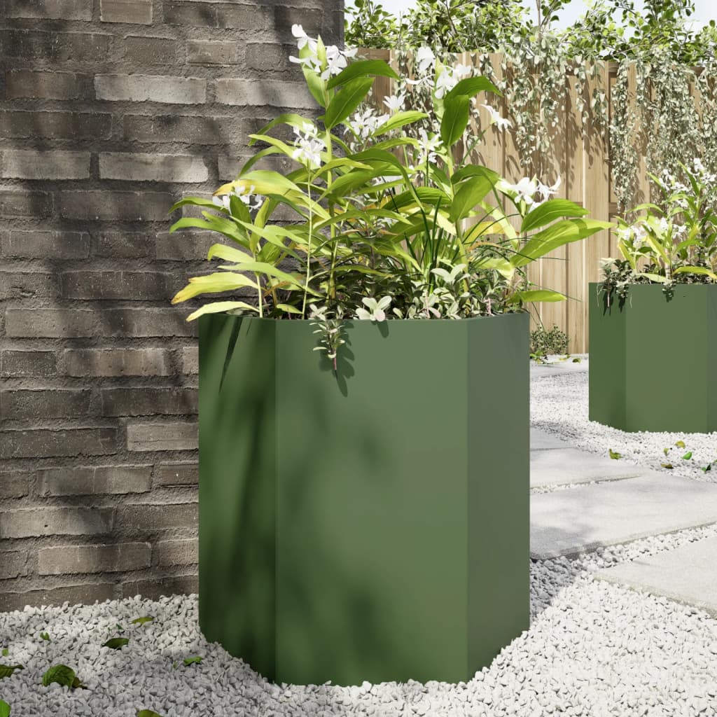 Fioriera da Giardino Verde Oliva Esagono 46x40x45 cm Acciaio 851114