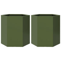 Fioriere 2 pz Verde Oliva Esagono 46x40x45 cm in Acciaio 851115