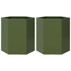 Fioriere 2 pz Verde Oliva Esagono 46x40x45 cm in Acciaio 851115