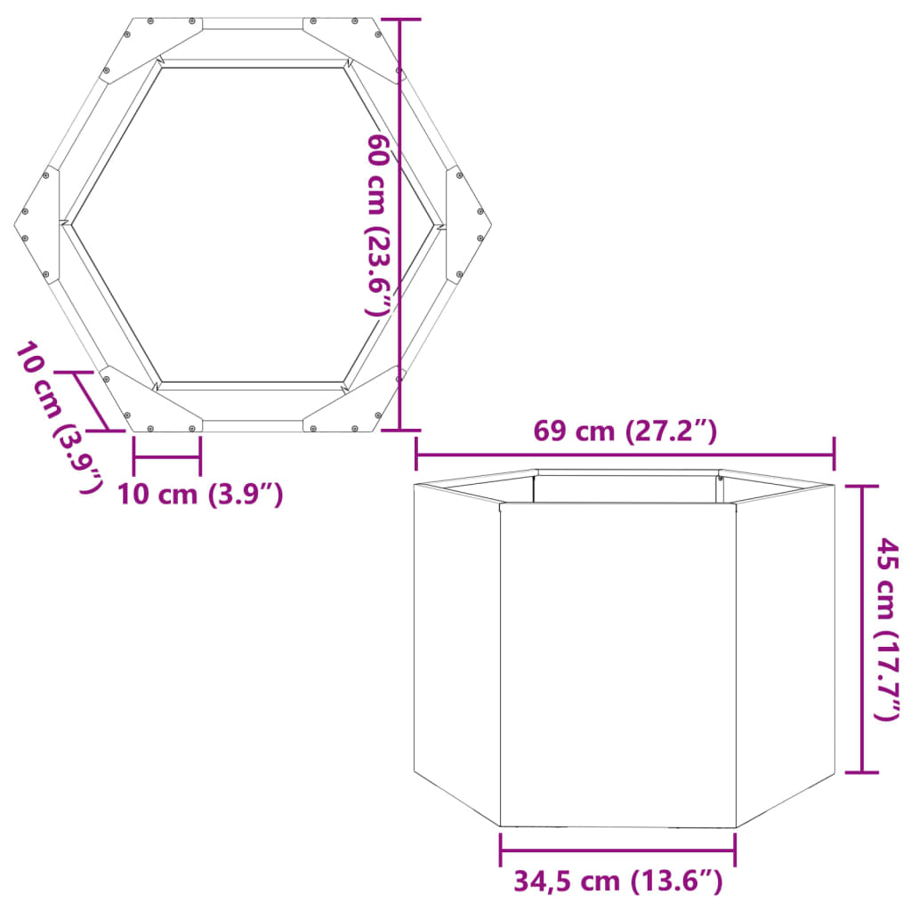 Fioriera Esagono 69x60x45 cm in Acciaio Zincato 851127