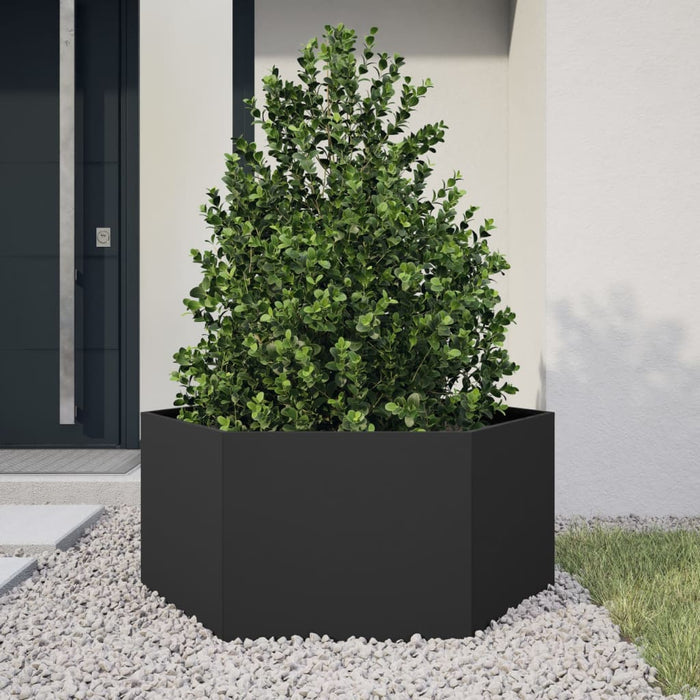 Fioriera da Giardino Nera Esagono 104x90x45 cm in Acciaio 851129