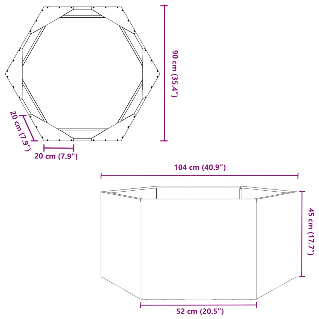 Fioriera da Giardino Nera Esagono 104x90x45 cm in Acciaio 851129