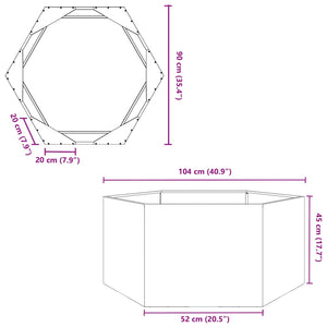 Fioriera da Giardino Nera Esagono 104x90x45 cm in Acciaio 851129