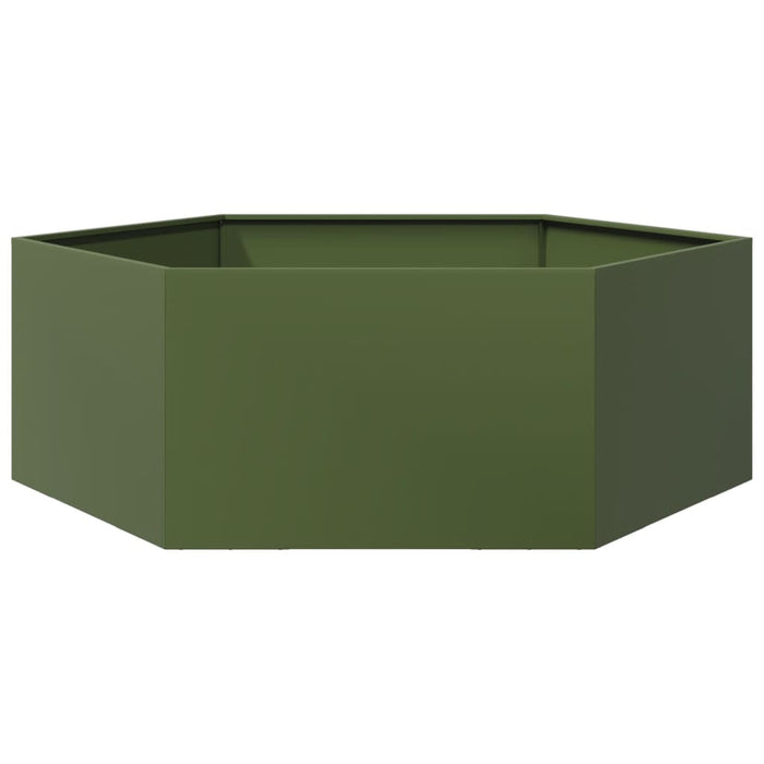 Fioriera da Giardino Verde Oliva Esagono 138x120x45 cm Acciaio 851139