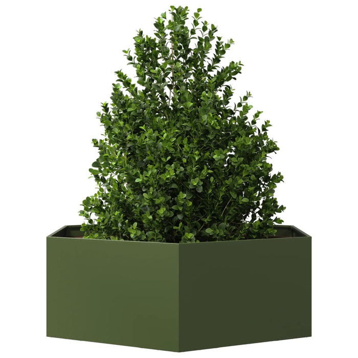 Fioriera da Giardino Verde Oliva Esagono 138x120x45 cm Acciaio 851139