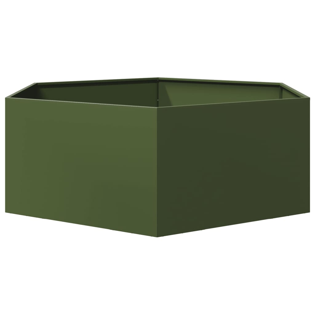 Fioriera da Giardino Verde Oliva Esagono 138x120x45 cm Acciaio 851139