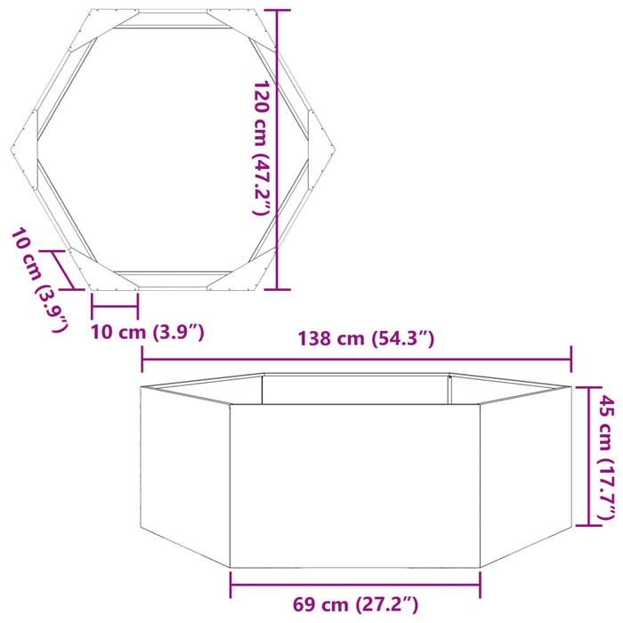 Fioriera da Giardino Verde Oliva Esagono 138x120x45 cm Acciaio 851139