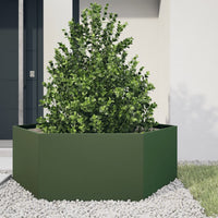 Fioriera da Giardino Verde Oliva Esagono 138x120x45 cm Acciaio 851139