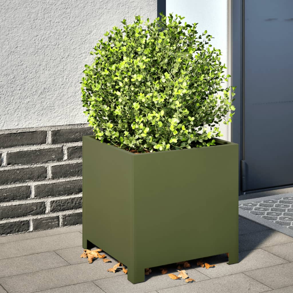 Fioriere da Giardino 2 pz Verde Oliva 40x40x40 cm in Acciaio 851206