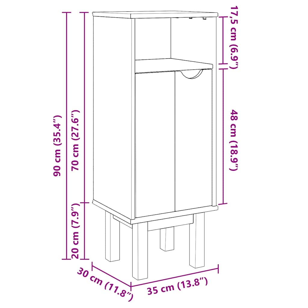 Mobile da Bagno OTTA 35x30x90 cm in Legno Massello di Pino 4013458