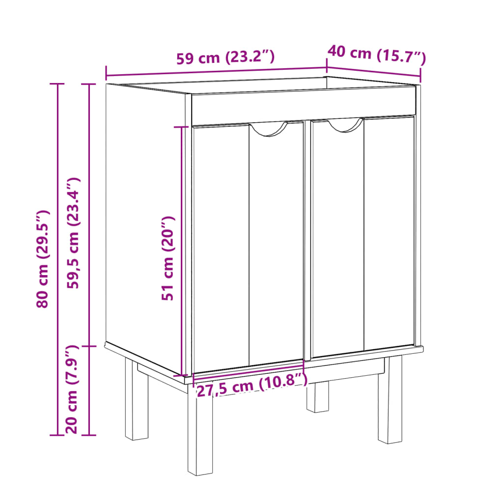 Mobile da Bagno OTTA 59x40x80 cm in Legno Massello di Pino 4013460