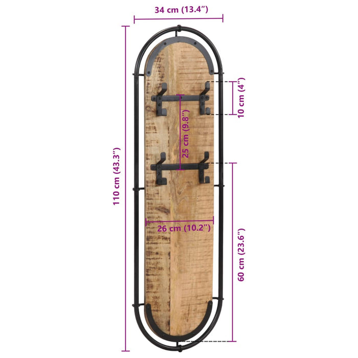 Appendiabiti da Parete con 4 Ganci 2pz Legno Massello di Mango 4013503