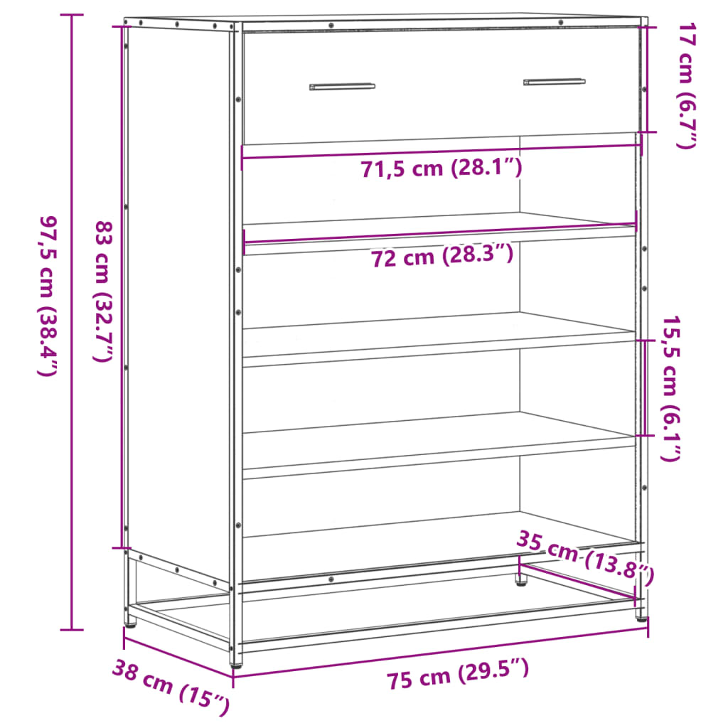 Scarpiera Grigio Sonoma 75x38x97,5 cm Legno Multistrato Metallo 3300878